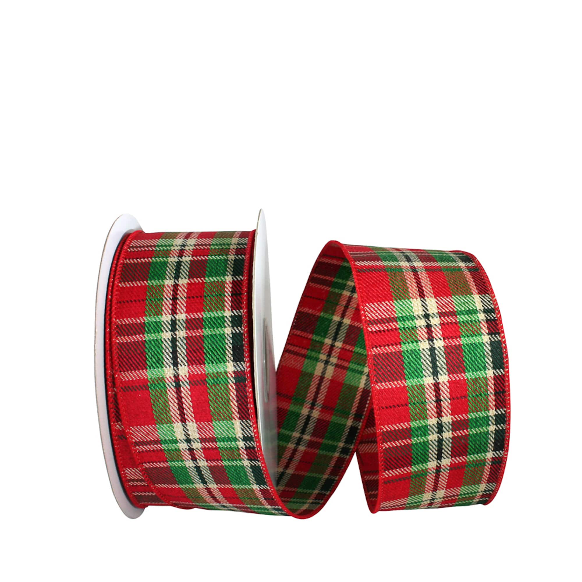 JAM Paper 2.5" x 20yd. Country Twill Wired Edge Plaid Ribbon